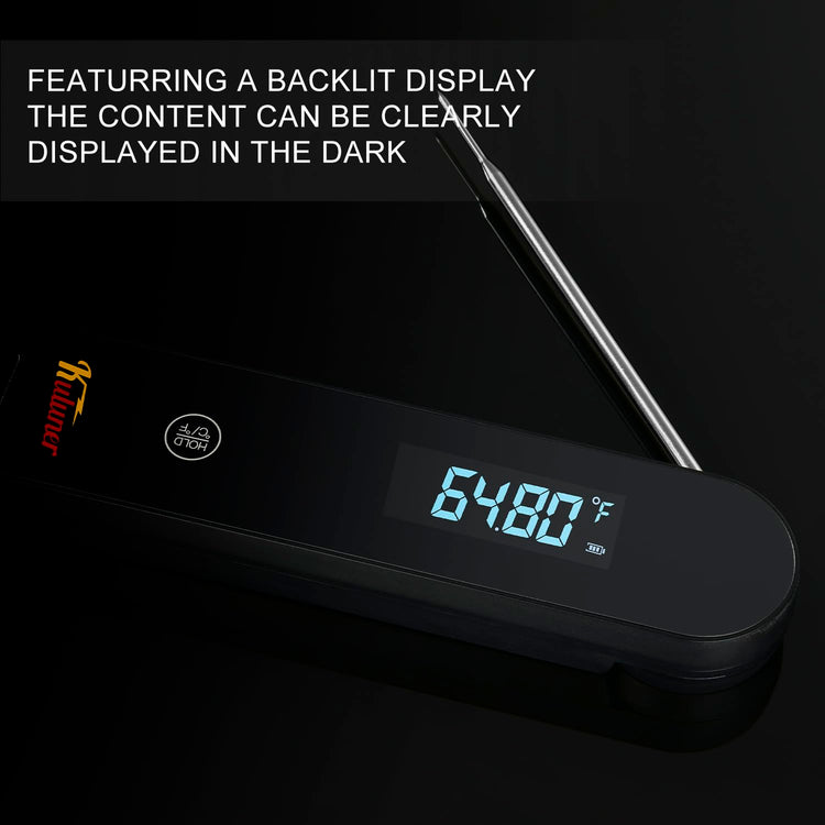 KULUNER The Latest Thermocouple Instant Reading Meat Thermometer Digital,Faster Less Than 0.6 Second Response,IP67 Waterproof Thermometer Suitable for Grilling, Cooking,BBQ Gifts for Men (Black)