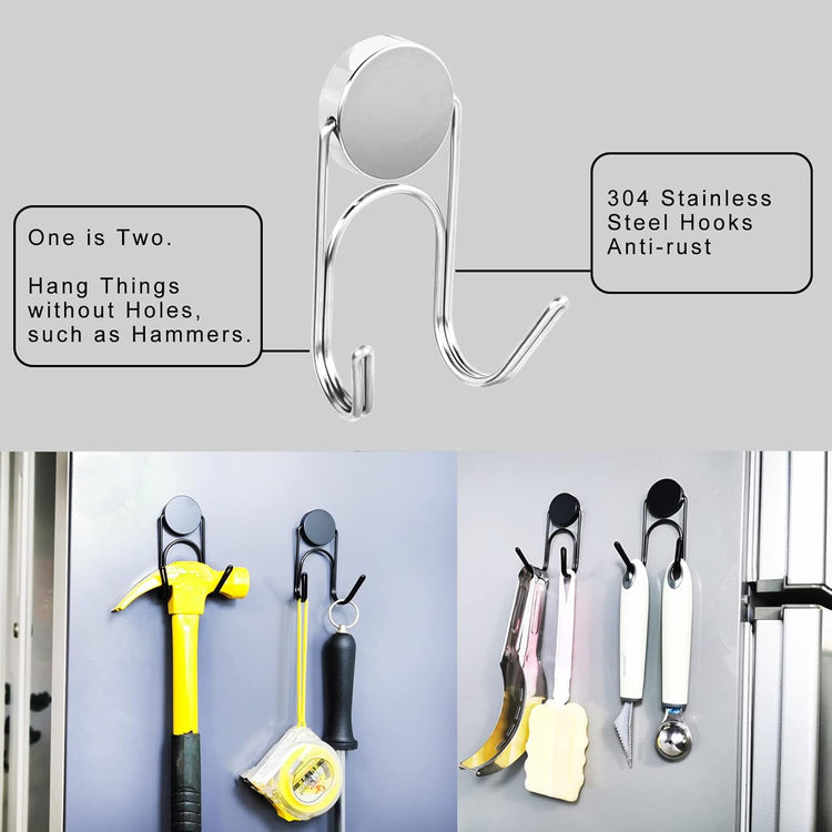 Magnetic Hooks 304 Stainless Steel Hooks Heavy Duty Magnets Hanging Hooks for Refrigerator Grill Toolbox Cabins Outdoor,Cruise Essentials Camper Accessories,4pack(Silver,1.3in-2)