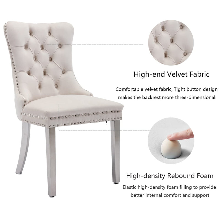 Beige Velvet Dining Chairs Set of 2 (2 Count)