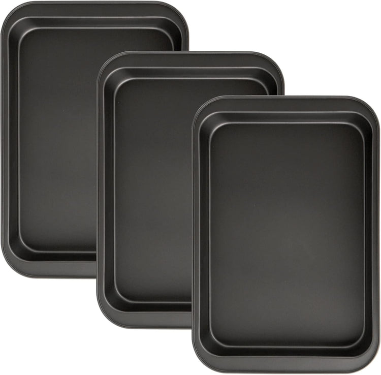 Lyellfe 3 Pack Rectangle Baking Pan, Non-Stick Cake Pans for Oven, 13 x 9 Inch Deep Cookie Sheet Tray for Brownie Lasagna Casserole Bread, BPA Free