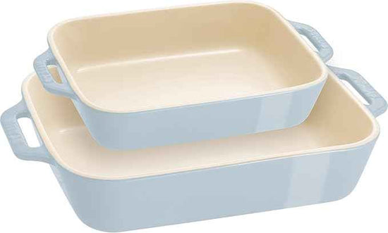 STAUB Ceramic 2-pc Rectangular Baking Dish Set, Macaron Pastel Blue