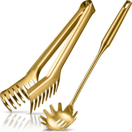 Stainless Steel Spaghetti Spoon and Pasta Tongs Set