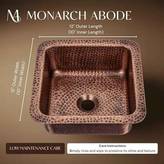 Monarch Abode Kitchen & Bar Sink – 12-inch Glasgow Dual Mount Drop in Bar Prep Sink, Hand Hammered Pure Copper Sinks, Drop in or Undermount Kitchen Sinks, Decorative Single Dual Mount Bowl