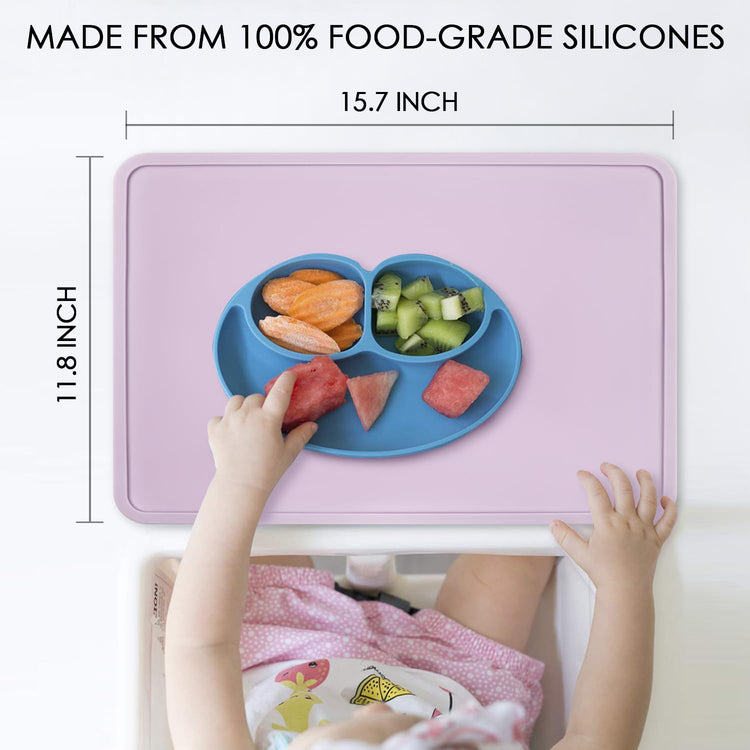 Silicone Placemats with Raised Edges for Kids, Kids Silicone Mats for Dining Table, Toddler placemat Portable Reusable Non-Slip Mats for Kids Toddler Children (Purple)