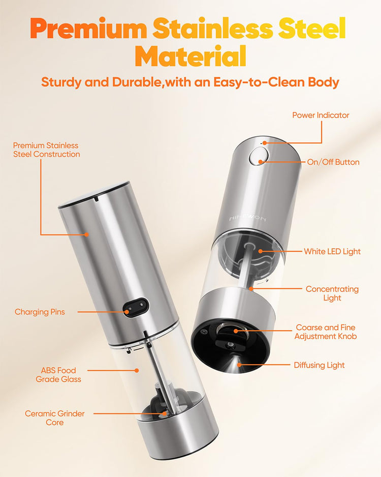 Electric Salt and Pepper Grinder Set with LED Light