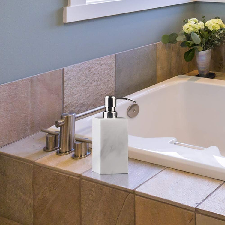 Hand Liquid&Lotion Soap Dispenser Pump Bottle Natural Marble for Kitchen Bathroom Countertop Laundry Room Holds Dish Soap Shampoo Laundry Liquid Shower Gel