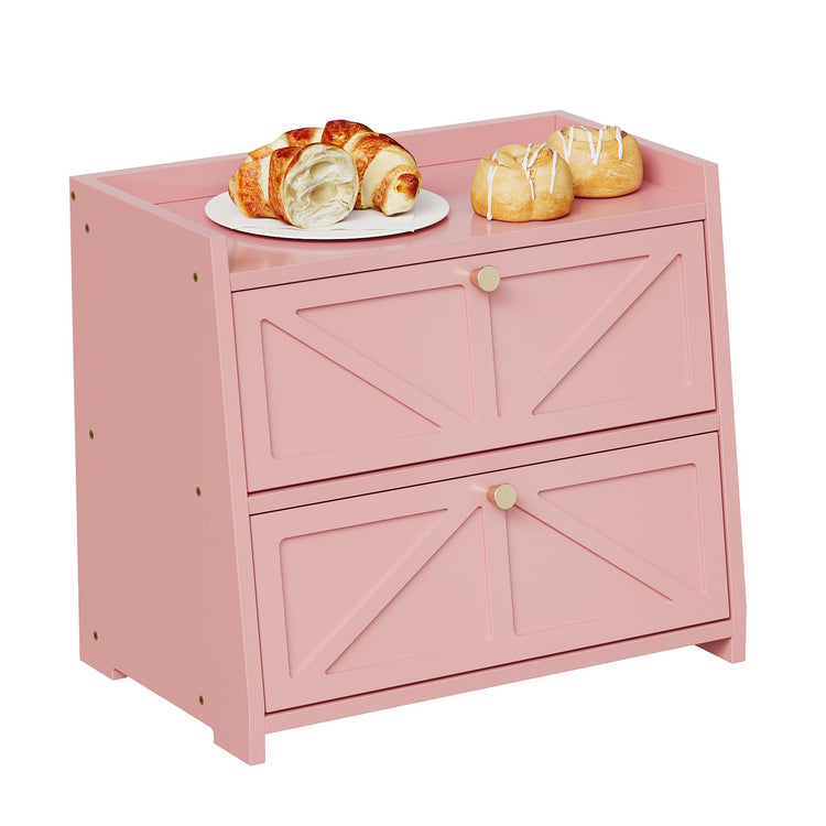 Vintage Double Layer Bread Box for Kitchen Counter Bamboo Bread Storage Container Large Capacity Bread Storage Bin