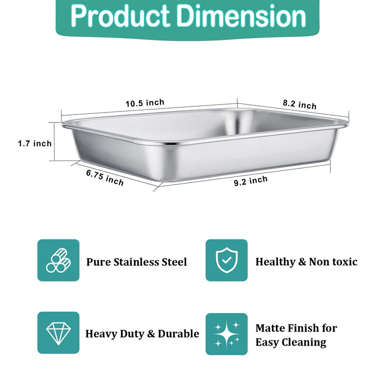 Lasagna Pan 10.5 x 8 x 1.7 inch Stainless Steel Rectangle Cake Pan