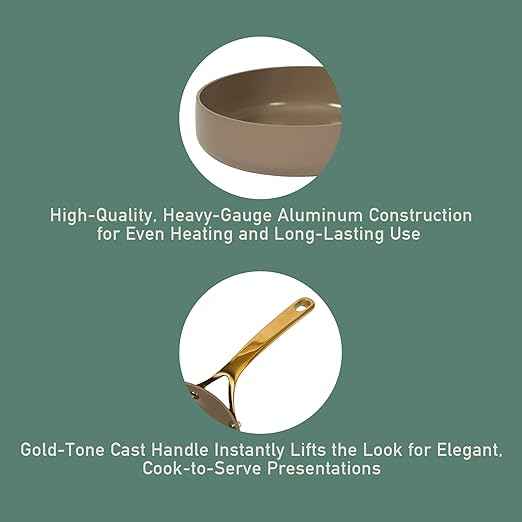 Bloomhouse - Two Time Oprah's Favorite Things Winner - 8 Inch Heavy Duty Aluminum Premium PFA Free Ceramic Nonstick Saute/Deep Frying Pan Skillet - Cappuccino Cream with Gold Handle