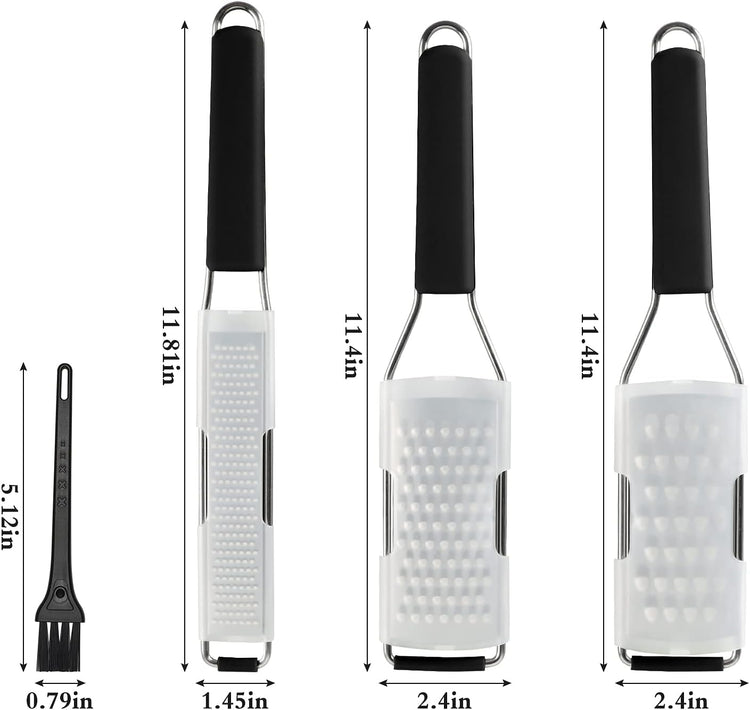 Cambom Lemon Zester Grater Three-piece Suit - Heavy Duty Kitchen Tool for Parmesan Cheese, Ginger, Garlic, Nutmeg, Chocolate, Vegetables，Fruits，Stainless Steel Grater Dishwasher Safe Black