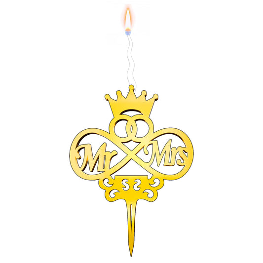 Mr and Mrs Reusable Gold Romantic Cake Candle
