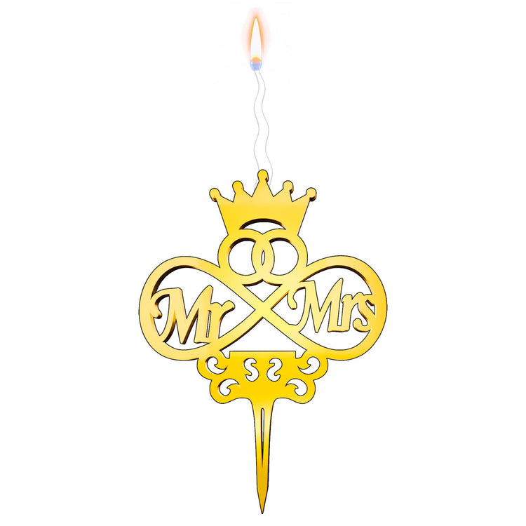 Mr and Mrs Reusable Gold Romantic Cake Candle