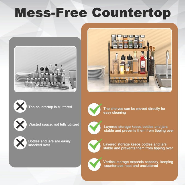 2 Tier Spice Rack Organizer for Countertop with Drawer and Basket