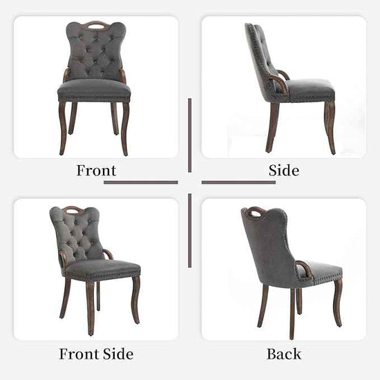 Grey Velvet Dining Chairs Set of 4，Modern Upholstered Dining Room Chairs with Tufted Back and Wood Accents, Curved Solid Wood Legs & Nailhead Trim, Sillas De Comedor Modernas 4