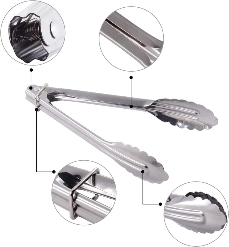 Mini Stainless Steel Serving Tongs Small Tongs for Serving Food Cooking Salad Grilling (7-Inch 3 Pieces)