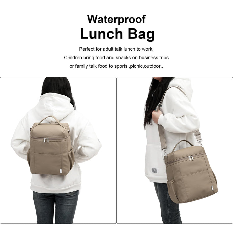 NOL Insulated Lunch Bags for Women Cooler Bag Lightweight Nylon Waterproof Lunch Box for Work Khaki Large 12L