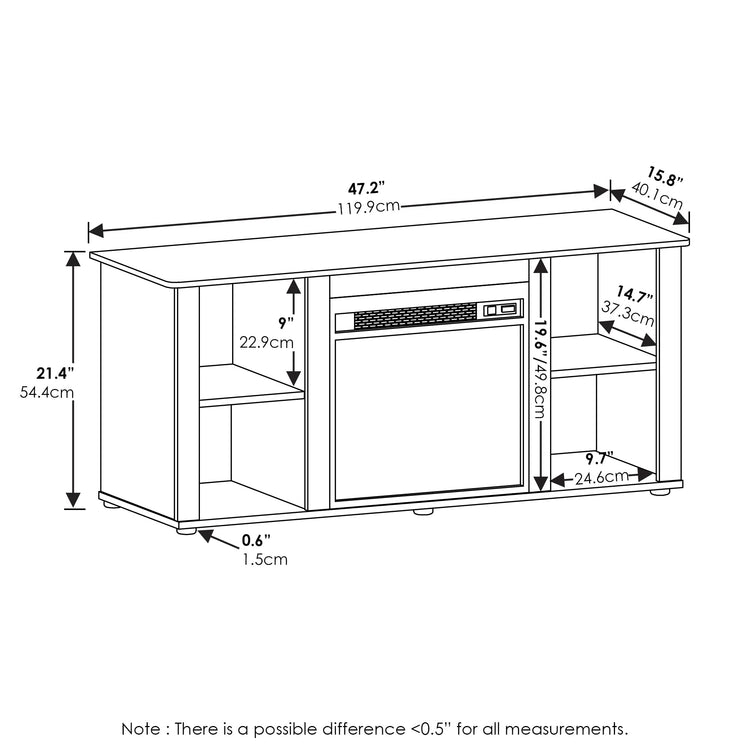 Jensen Fireplace Entertainment Center TV Stand with Open Storage for TV up to 55 Inch