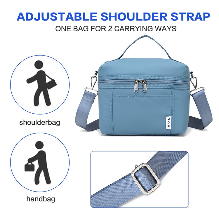 NOL Insulated Lunch Bags for Women Cooler Bag Lightweight Nylon Waterproof Lunch Box for Work Dusty Blue Small 4L