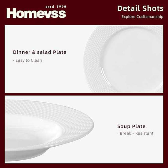 HomeVss, New Bone China Dinnerware Set, Embossed Rain Drops Design, 20pc Set