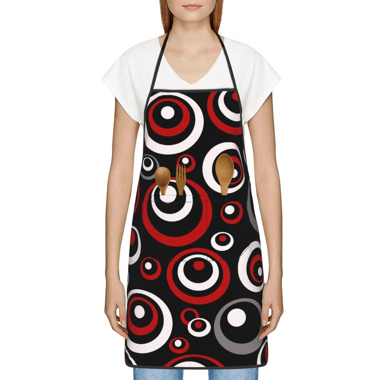Retro Red Black Geometric Circle Aprons
