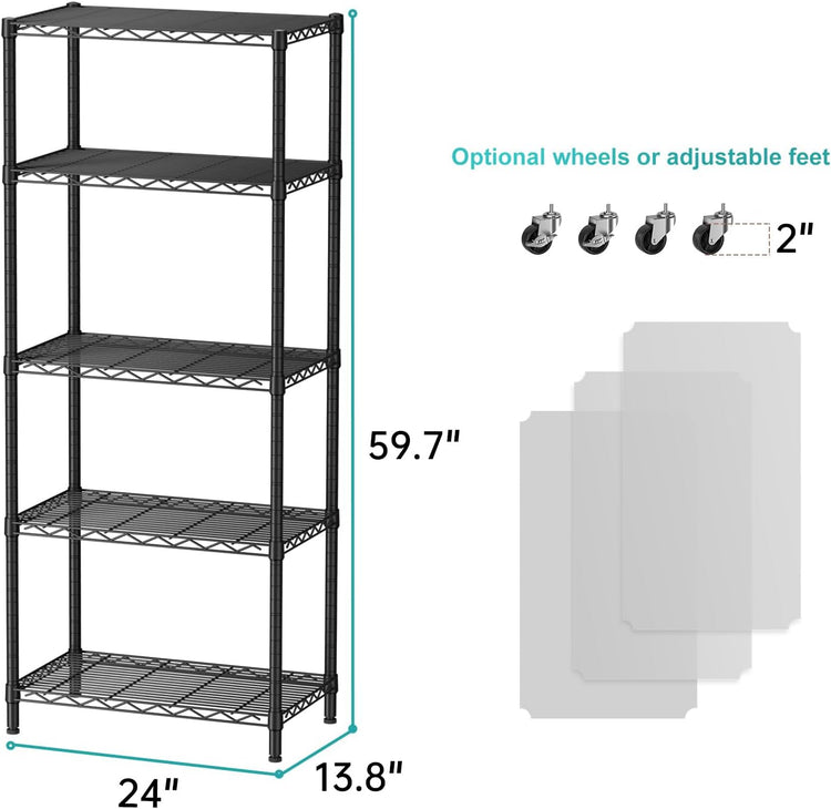 SINGAYE 5 Garage Heavy Duty Shelving Unit Kitchen Pantry Close Home Organizers and Storage Bathroom Shelf Laundry Room Organization Industrial Book Metal Wire Adjustable Shelves