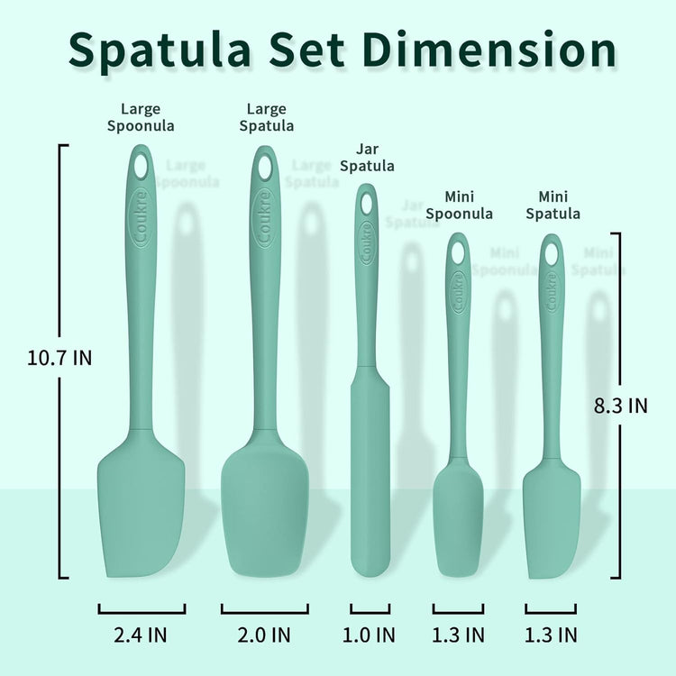 Coukre Silicone Spatula Set of 5,High Temperature Resistant, Food Grade Silicone, Dishwasher Safe, for Baking, Cooking (Pure Aqua Green)