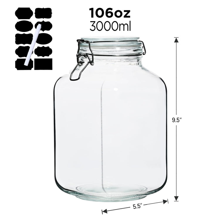 106oz Square Glass Jars with Airtight Lid (2 Count)