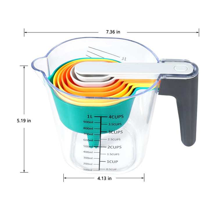 Stackable 10 Piece Measuring Cups and Spoons Set with Lids (10 Count)
