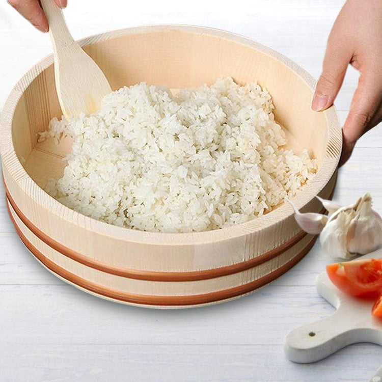 Kichgather 13 Inch Wooden Sushi Rice Bowl Hangiri Sushi Oke Rice Mixing Tub