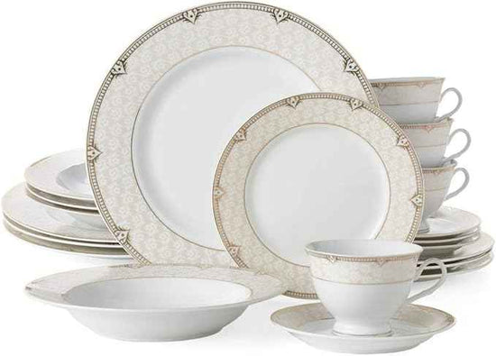 Euro Porcelain 20-pc Luxury Dinnerware Set w/ 24K Gold Ornament, HQ Dining Tableware Service for 4 (Sandra)