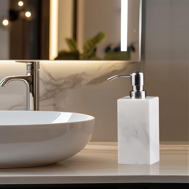 Hand Liquid&Lotion Soap Dispenser Pump Bottle Natural Marble for Kitchen Bathroom Countertop Laundry Room Holds Dish Soap Shampoo Laundry Liquid Shower Gel