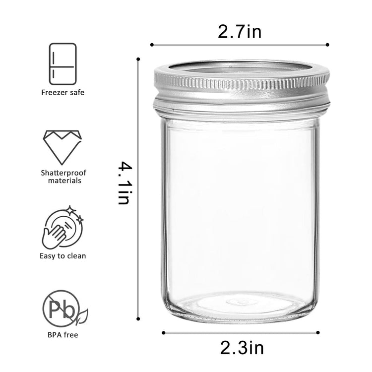 Mason Jars 15 PACK 8 OZ Canning Jars Jelly Jars With Regular Lids (15 Count)