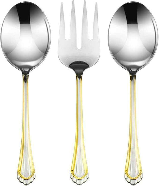 Venezia Collection Gold Flatware Serving Set for 12, 75-Pc Luxury Dining Silverware Cutlery Service, 24 Kt 18/10 Premium Surgical Stainless Steel Hostess Set in a Wooden Storage Case Chest
