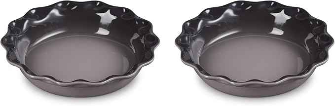 Le Creuset Stoneware Set of 2 Heritage Fluted Pie Dish, 9", Oyster