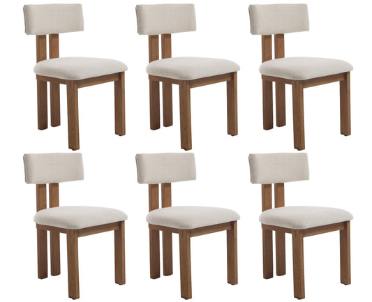 Linen Dining Chairs Set of 6 Modern Farmhouse Kitchen Chairs with Open Low Back Upholstered Wood Side Chairs for Dining Room (6 Count)