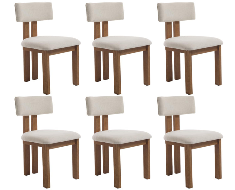 Linen Dining Chairs Set of 6 Modern Farmhouse Kitchen Chairs with Open Low Back Upholstered Wood Side Chairs for Dining Room (6 Count)