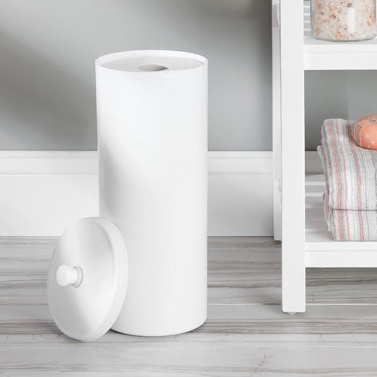 iDesign Freestanding Bathroom Toilet Paper Storage Holder with Lid for 3 Extra Rolls,White,(Pack of 4)