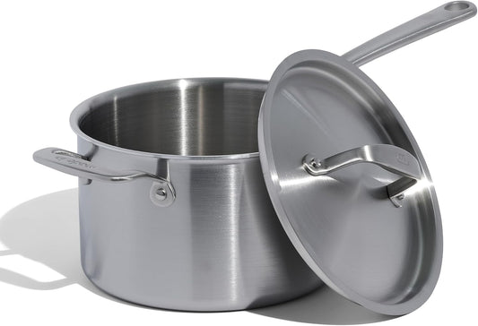 Made In Cookware - 4 Quart Stainless Steel Saucepan with Lid - 5 Ply Stainless Clad Sauce Pan - Professional Cookware - Crafted in Italy - Induction Compatible - Nestoria