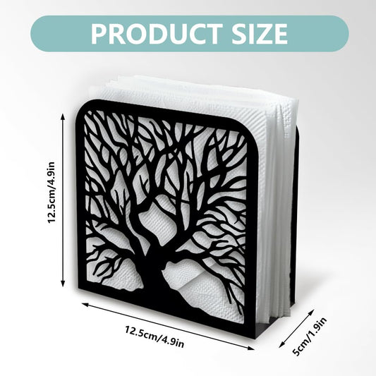 Tree Trunk Black Metal Napkin Holder for Table 4.9" x 4.9" x 1.9"