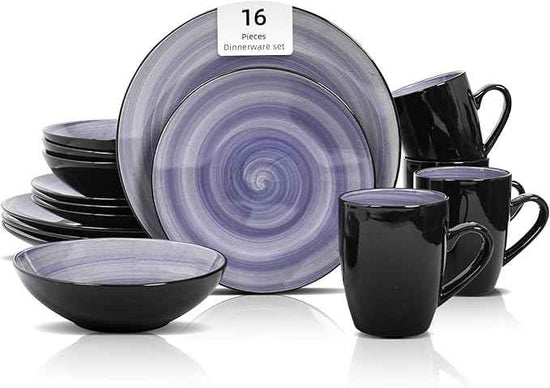 Stoneware Sonoma 16pc Dinnerware Set, Black + Speckled Spin Wash Cobalt Blue
