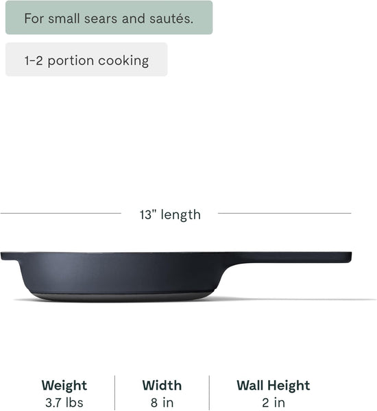 Caraway Cast Iron Skillet - 8” Enameled Cast Iron Pan With 3 Layer Enamel Coating - No Seasoning Required - Compatible With All Stovetops - Free From Forever Chemicals - Midnight Blue - Nestoria