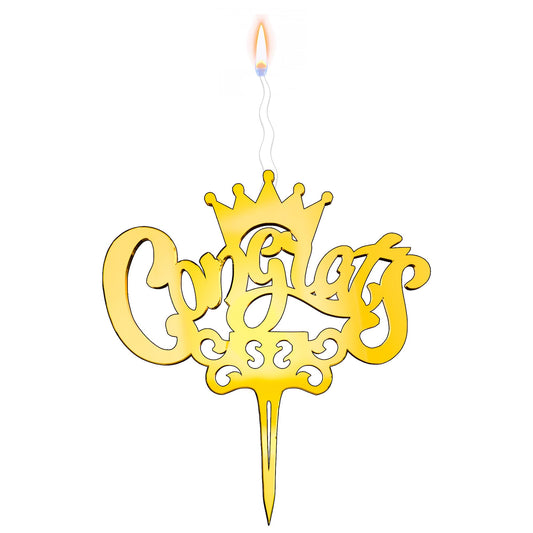 Congrats Reusable Gold Cake Candle