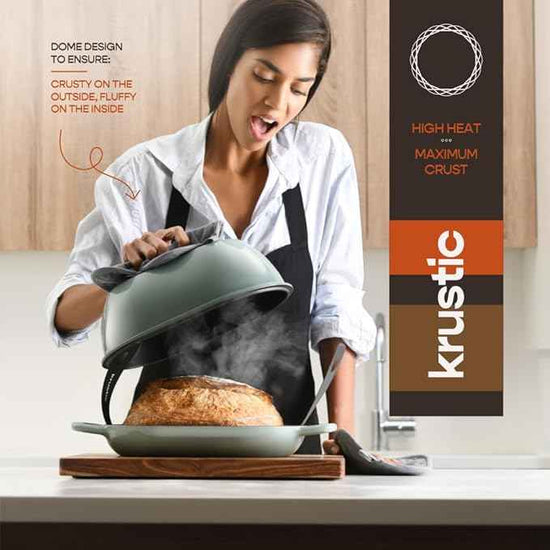Enameled Cast Iron Dutch Oven for Professional Sourdough Bread Baking | 5.5 Quart Loaf Size Oval Cookware Pot with Lid | Triple-Layer Enamel Coating Pan with Non Stick Silicone Mat | Sea Salt