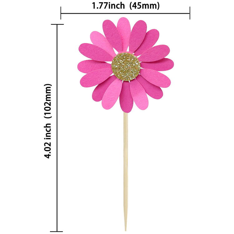 24Pcs Daisy Cupcake Toppers Flower Cake Topper Decorations Daisy Cake Decorations Chrysanthemum Cupcake Toppers Spring Daisy Flower Cake Picks for Birthday Wedding Supplies Rose Red (24 Count)