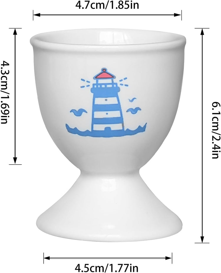 Cinf Ceramic Egg Cup Set of 2 Porcelain Holder Breakfast Boiled Cooking Easy to Clean Childhood Memories Kitchen(Lighthouse Whale)