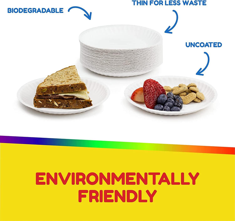 Hygloss Products 9" Uncoated White Paper Plates Bulk, 9 Inch, 300 pack, Disposable Plates For Food, Dessert Or Crafts