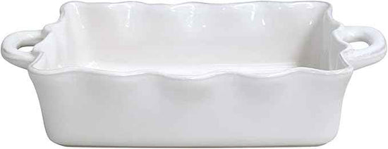 Casafina Ceramic 13.5" x 8.5" Rectangular Ruffled Baker - Cook & Host Collection, White | Oven & Dishwasher Safe Bakeware | Food Safe Glazing | Restaurant Quality Dinnerware