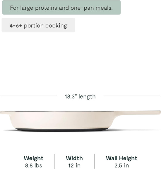 Caraway Cast Iron Skillet - 12” Enameled Cast Iron Pan With 3 Layer Enamel Coating - No Seasoning Required - Compatible With All Stovetops - Free From Forever Chemicals - Cream - Nestoria