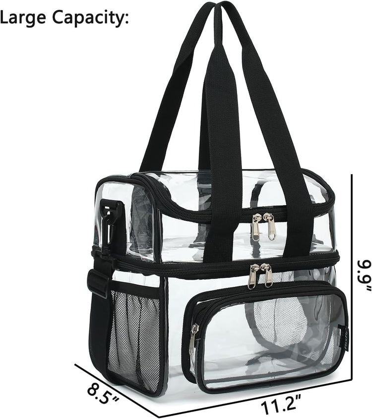 FlowFly Double Layer Cooler Insulated Lunch Bag Adult Lunch Box Large Tote Bag for Men, Women, With Adjustable Strap,Front Pocket and Dual Large Mesh Side Pockets