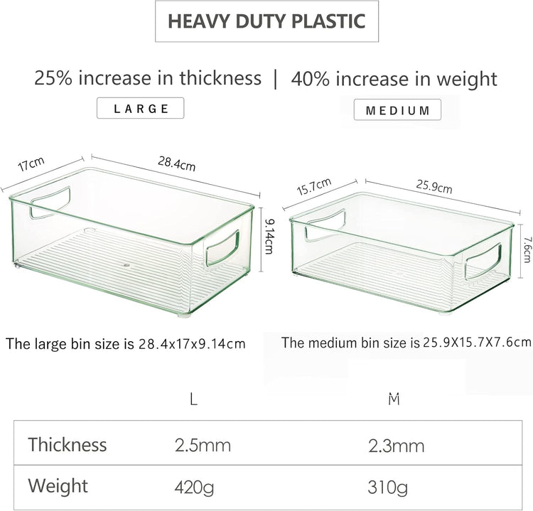 Hudgan 8 PACK Clear Stackable Storage Bins, Straight Sides Plastic Organizer Bins for Kitchen and Pantry Organization, 4 Large and 4 Medium Sizes Refrigerator Fridge Organizers and Storage
